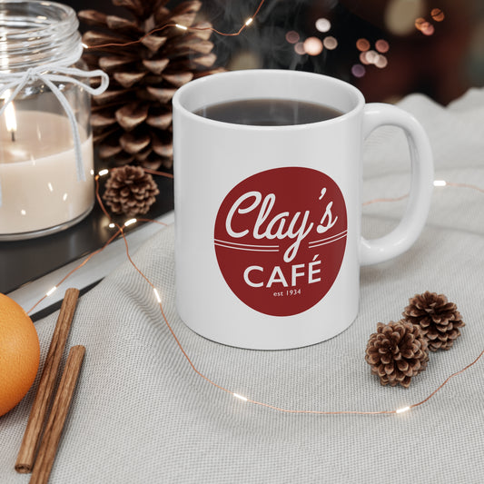 Clay's Café 11oz Mug - Fun Coffee Cup for Foodies, Great Gift for Café Lovers, Perfect for Daily Sips, Collectible Kitchenware