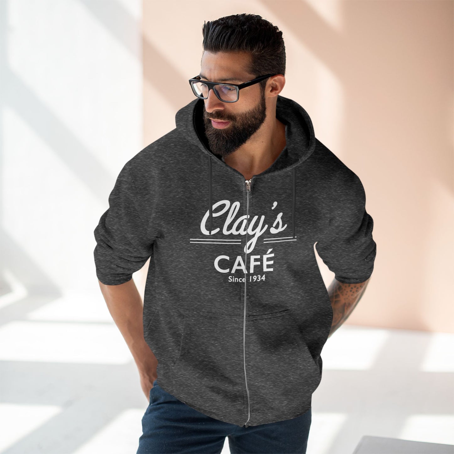 Clay's Café Unisex Zip Hoodie, Cozy Casual Wear, Great for Coffee Lovers, Perfect Gift for Friends and Family, Ideal for Everyday Use, [...]