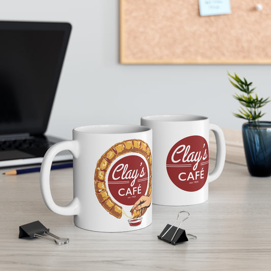 Clay's Café 11oz Mug - Fun Coffee Cup for Foodies, Great Gift for Café Lovers, Perfect for Daily Sips, Collectible Kitchenware